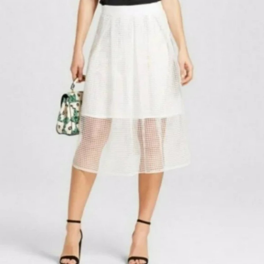 Who What Wear White Net Birdcage Midi Mini Skirt